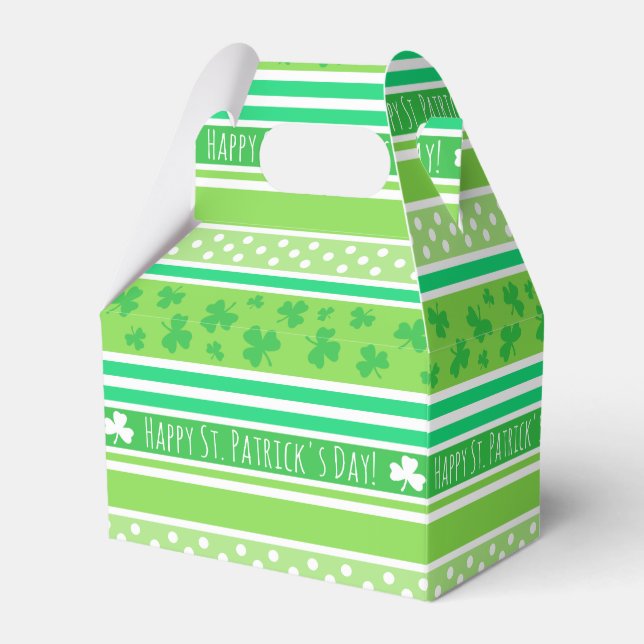 Happy St Patrick's Day Green Stripes Favor Boxes (Front Side)