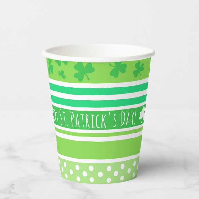 Happy St Patrick's Day Green Stripes Paper Cups (Front)