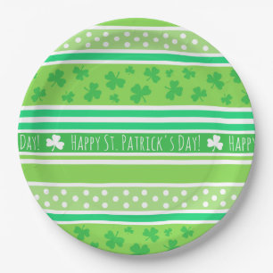 Happy St. Patrick's Day Green Stripes Paper Plates