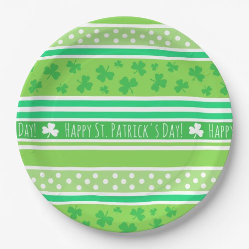 Happy St Patricks Day Green Stripes Paper Plates