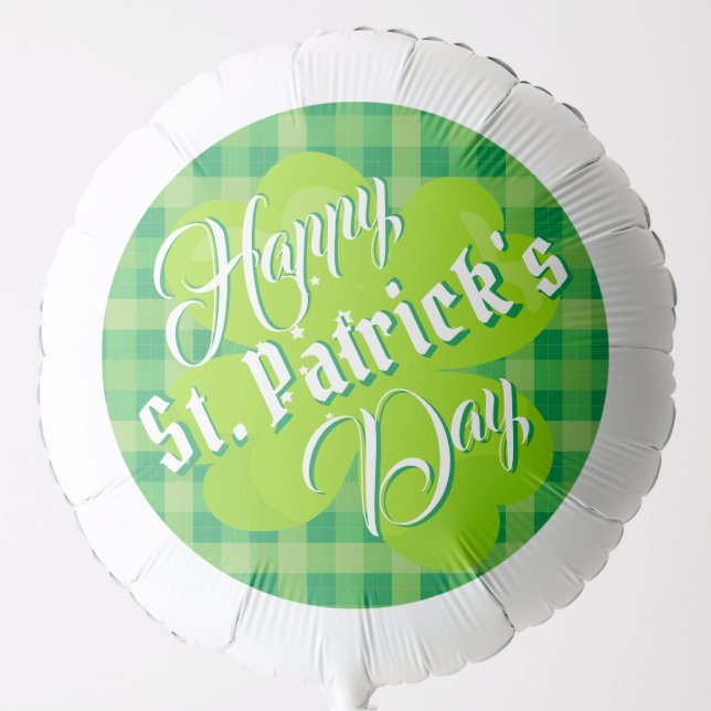 Happy St. Patrick's Day Green Tartan Lucky Clover Balloon (Front)
