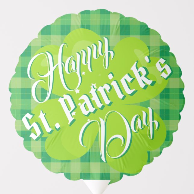 Happy St. Patrick's Day Green Tartan Lucky Clover Balloon (Front)