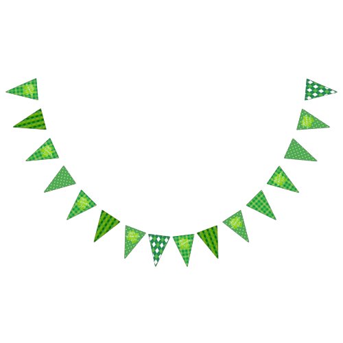 Happy St Patricks Day Green Tartan Lucky Clover Bunting Flags