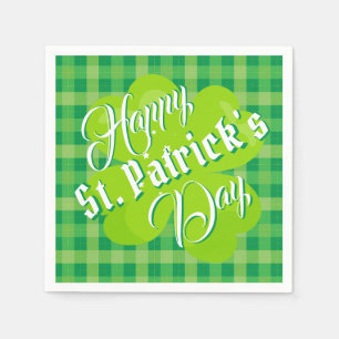 Happy St. Patrick's Day Green Tartan Lucky Clover Napkins