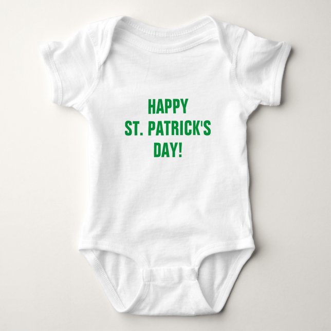 Happy St Patricks Day Green Typography Baby Bodysuit (Front)