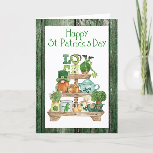 Happy St Patricks Day Green WoodPostcard  Holida Holiday Card