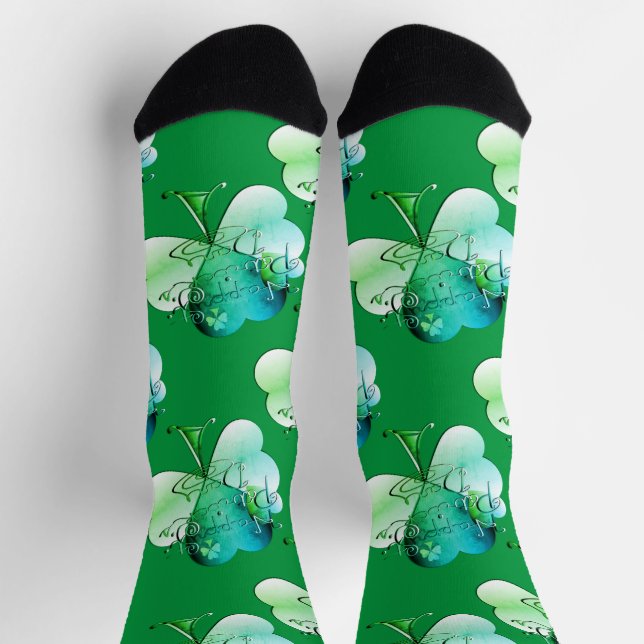 "Happy St. Patrick's Day" Hand-writte w/Shamrocks Socks (Top)