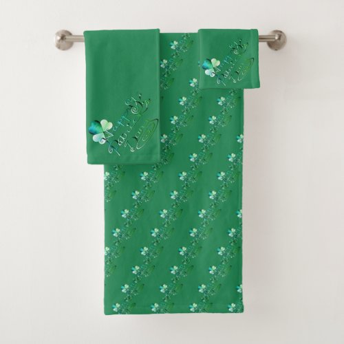 Happy St Patricks Day Hand_writtenShamrocks Bath Towel Set