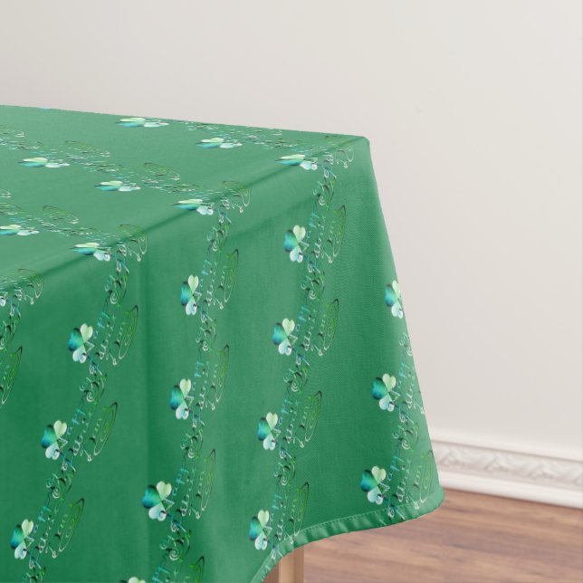 "Happy St. Patrick's Day" Hand-written,Shamrocks Tablecloth (In Situ)