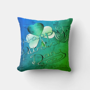 "Happy St. Patrick's Day" Hand-written W/Shamrock Throw Pillow