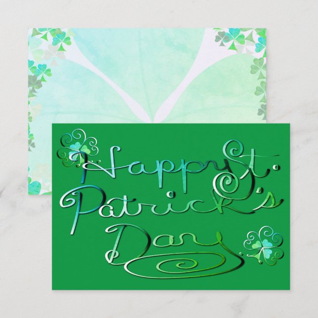 "Happy St. Patrick's Day." Hand-writtenW/Shamrocks Card (Front/Back)