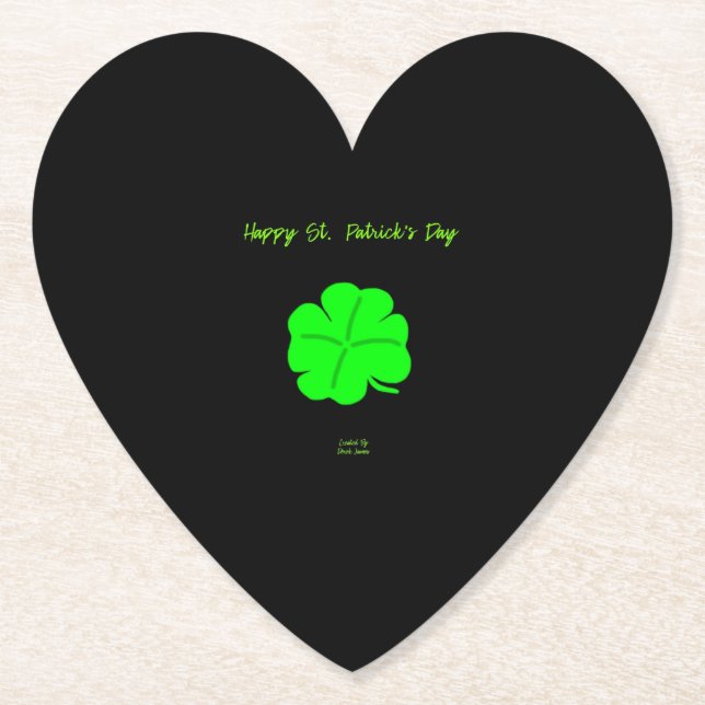 Happy St.  Patrick's Day Heart Paper Coaster (Front)