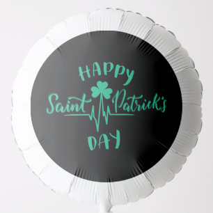 Happy St Patricks Day Heartbeat pulse Shamrock Balloon