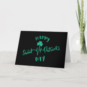 Happy St Patricks Day Heartbeat pulse Shamrock Card