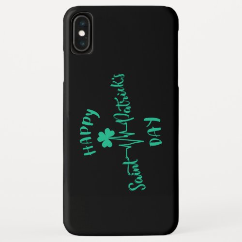 Happy St Patricks Day Heartbeat pulse Shamrock iPhone XS Max Case