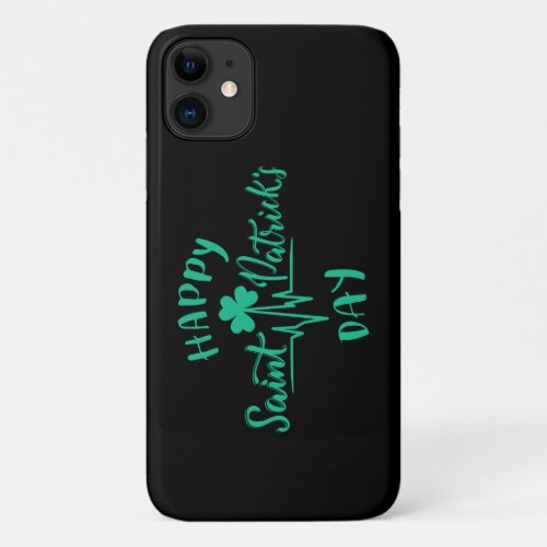 Happy St Patricks Day Heartbeat pulse Shamrock iPhone 11 Case