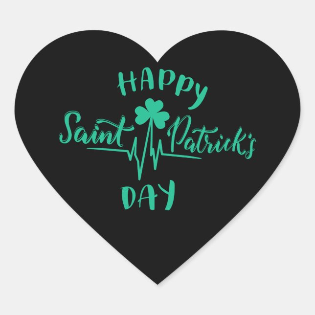 Happy St Patricks Day Heartbeat pulse Shamrock Heart Sticker (Front)