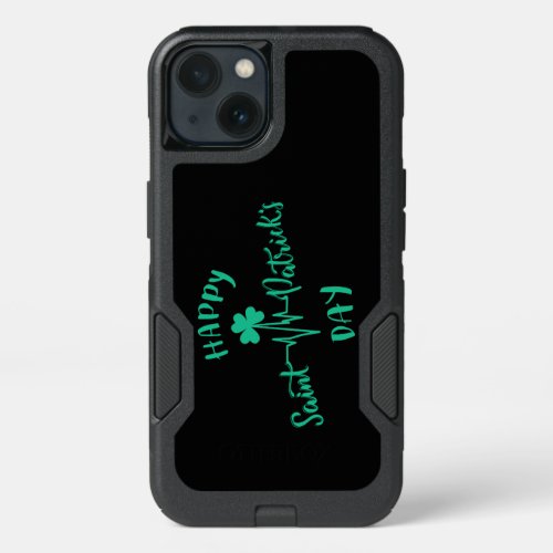 Happy St Patricks Day Heartbeat pulse Shamrock iPhone 13 Case