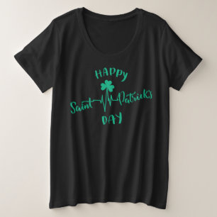 Happy St Patricks Day Heartbeat pulse Shamrock Plus Size T-Shirt