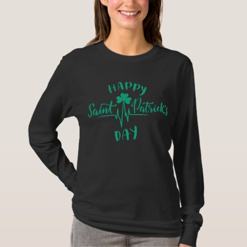 Happy St Patricks Day Heartbeat pulse Shamrock T_Shirt