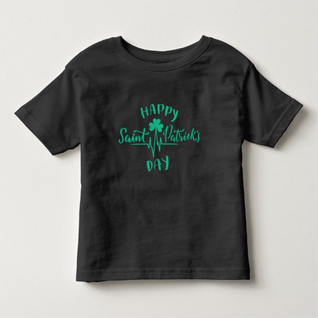 Happy St Patricks Day Heartbeat pulse Shamrock Toddler T-shirt (Front)