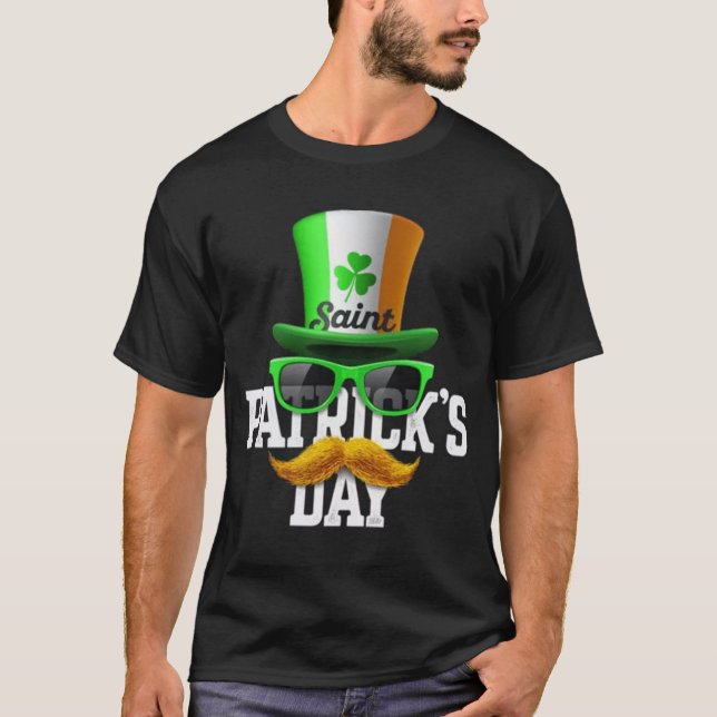 Happy St Patrick's Day Holiday Fun Party Mustache T-Shirt (Front)