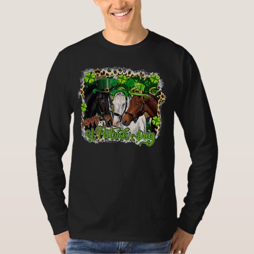 Happy St Patricks Day Horses Leopard Leprechaun H T_Shirt