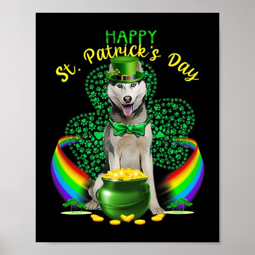 Happy St Patricks Day Husky Leprechaun Hat Shamroc Poster