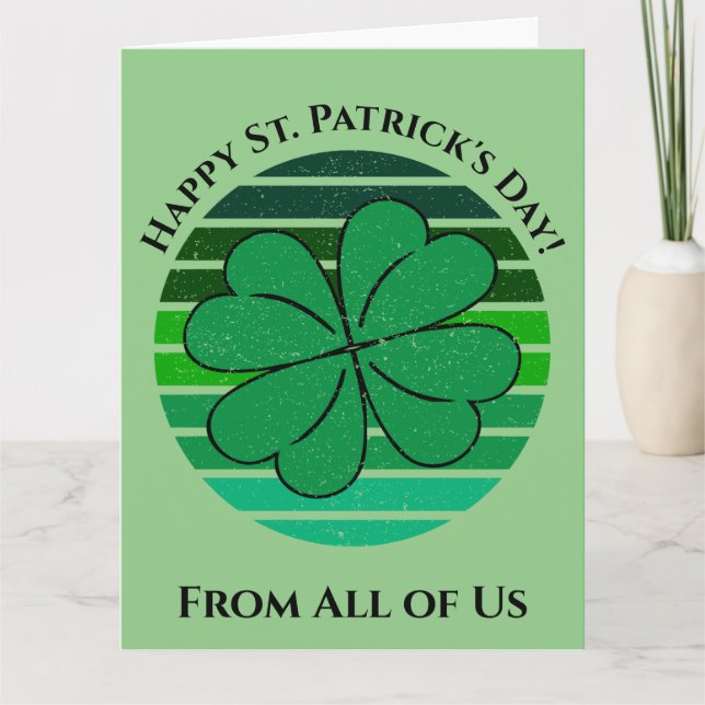Happy St. Patrick's Day Irish 4 Leaf Clover Retro Card (Front)