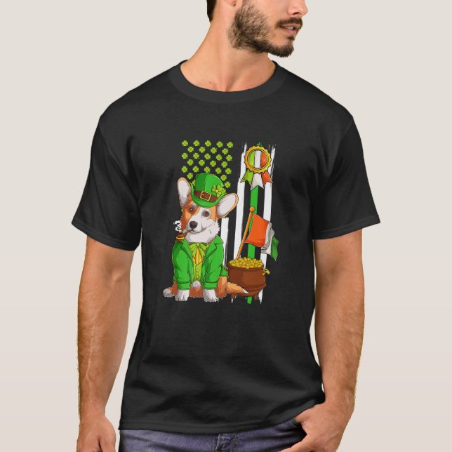 Happy St Patrick's Day Irish Corgi Dog In Leprecha T-Shirt (Front)
