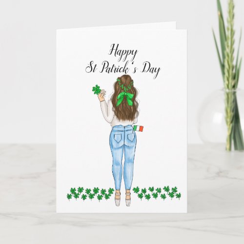 Happy St Patricks Day Irish Female Clover Holiday Card