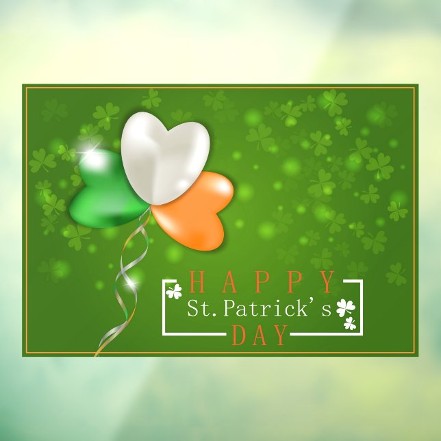 Happy St. Patrick's Day Irish Flag Balloon Clover  Window Cling (Sheet 3)