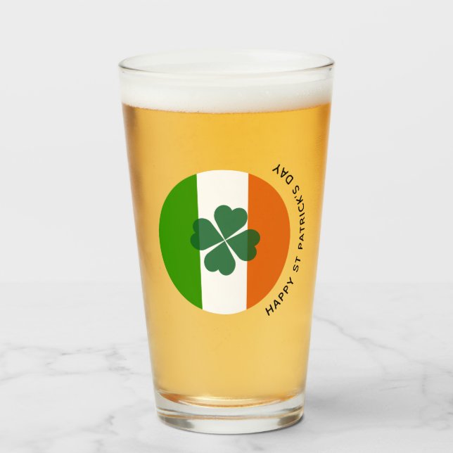 Happy St Patricks Day Irish Flag Clover Frosted Gl Glass (Front Filled)