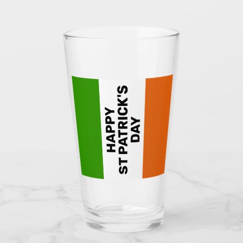 Happy St Patricks Day Irish Flag Clover Glass