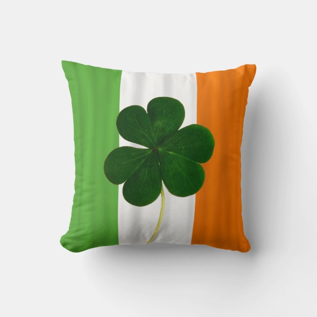 Happy St. Patrick's Day Irish Flag Shamrock Clover Throw Pillow (Front)