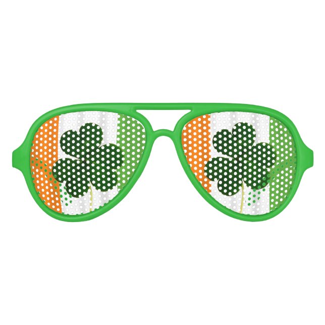 Happy St. Patrick's Day Irish Flag Shamrock Paddy Aviator Sunglasses (Front)