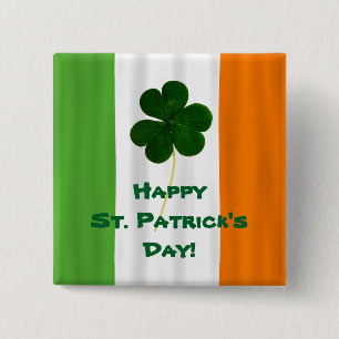 Happy St. Patrick's Day Irish Flag Shamrock Paddy Button