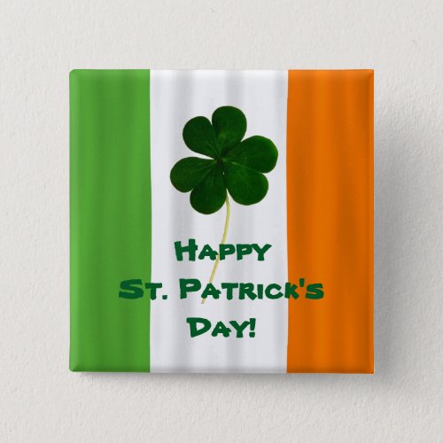 Happy St Patricks Day Irish Flag Shamrock Paddy Button