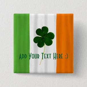 Happy St. Patrick's Day Irish Flag Shamrock Paddy Button
