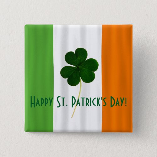 Happy St Patricks Day Irish Flag Shamrock Paddy Button