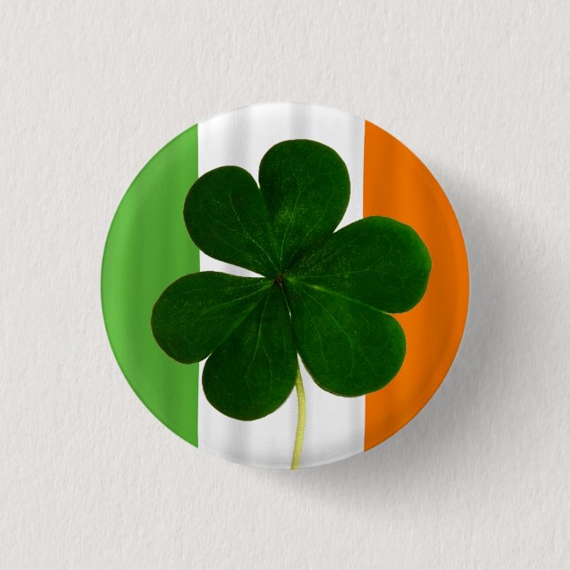 Happy St. Patrick's Day Irish Flag Shamrock Paddy Pinback Button (Front)