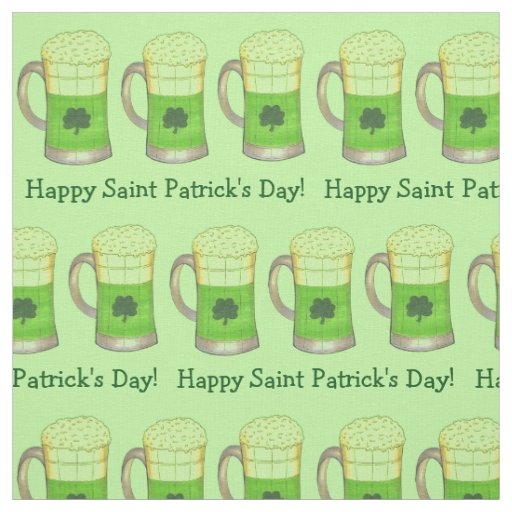 Happy St. Patrick's Day Irish Green Shamrock Beer Fabric