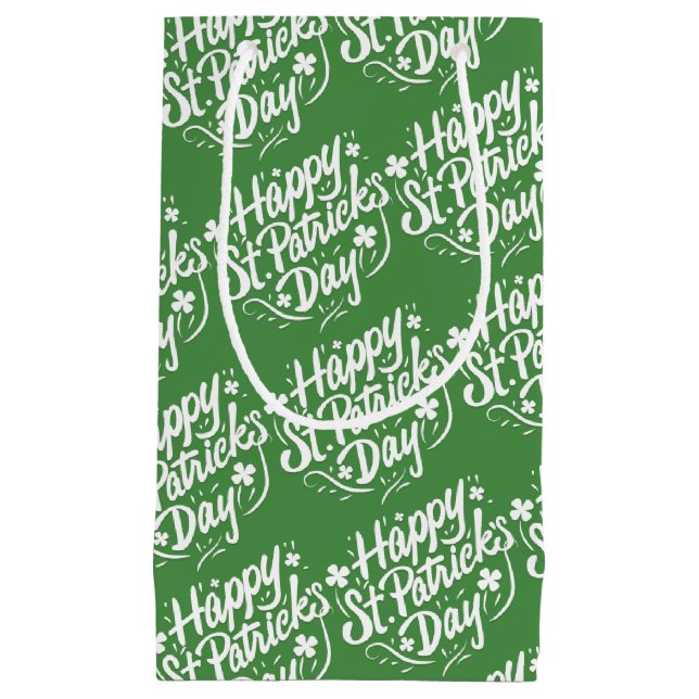Happy St Patricks Day Irish Green Shamrock Custom Small Gift Bag (Front)
