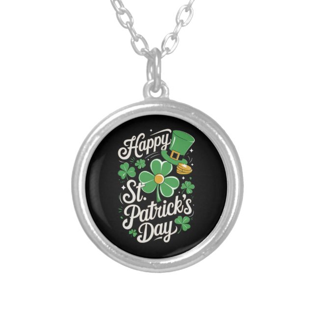 Happy St Patrick's Day Irish Heritage St Patty's  Silver Plated Necklace (Front)