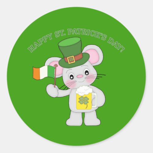 Happy St Patricks Day Irish Mouse Classic Round Sticker