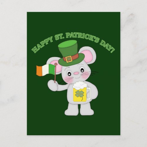 Happy St Patricks Day Irish Mouse Postcard