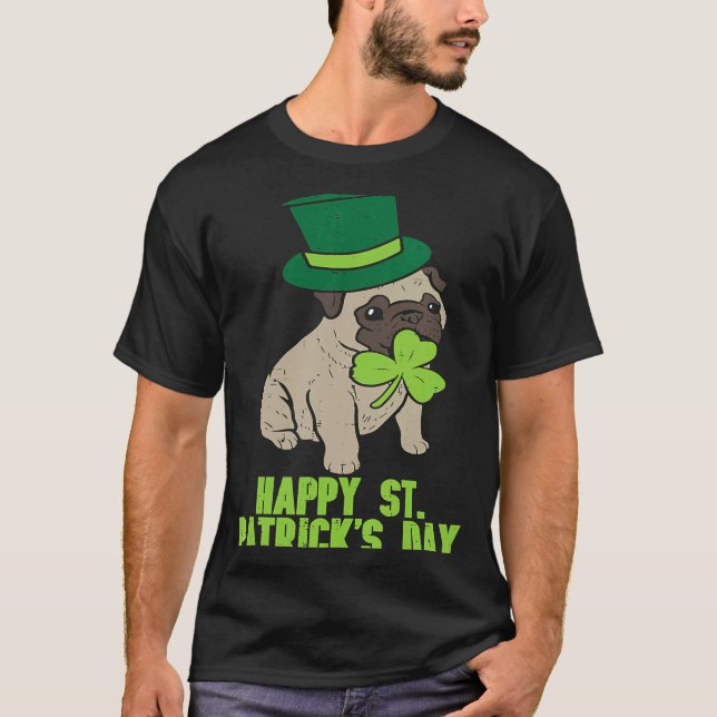 Happy St Patricks Day Irish Pug Dog Cute Saint Pad T-Shirt (Front)