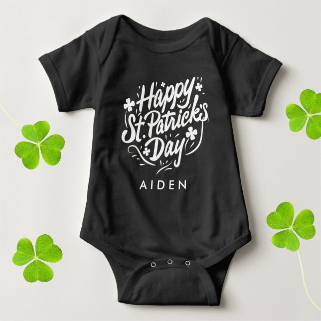 Happy St Patricks Day Irish Shamrock Personalized Baby Bodysuit (Creator Uploaded)