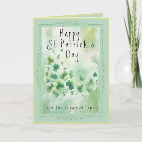 Happy St Patricks Day Irish Shamrock Watercolor Card