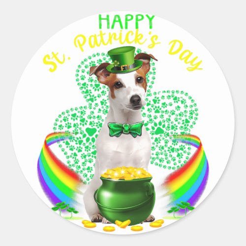 Happy St Patricks Day Jack Russell Leprechaun Hat  Classic Round Sticker